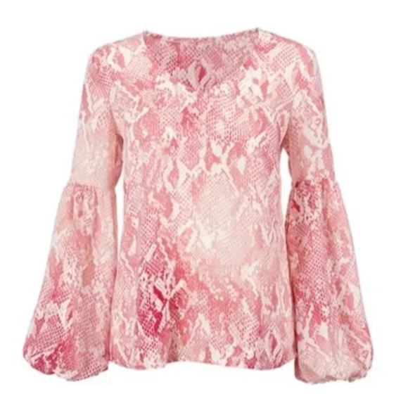 CAbi Tops - Cabi Bethany Snake Print Blouse Pink White Long Blouson Sleeve 5708 Women Large